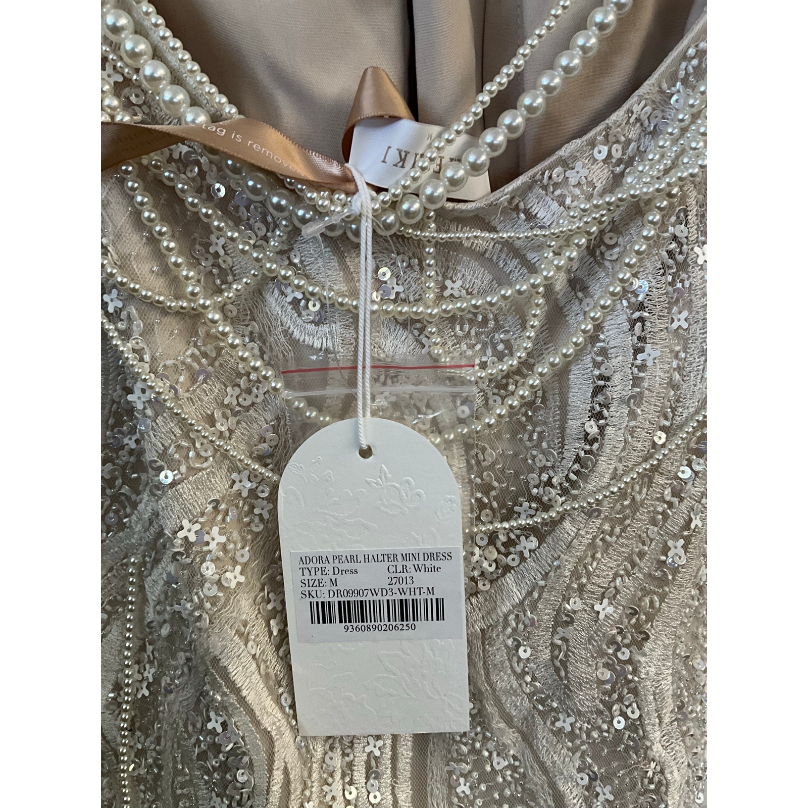 Meshki Adora Pearl Halter Mini Dress - White — image 8 of 8